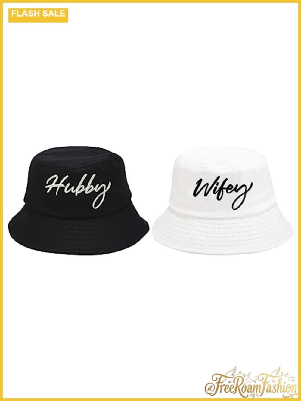 Hubby Wifey Embroidered Bucket Hat Set Matching Couple Cotton Fishing Sun Hats